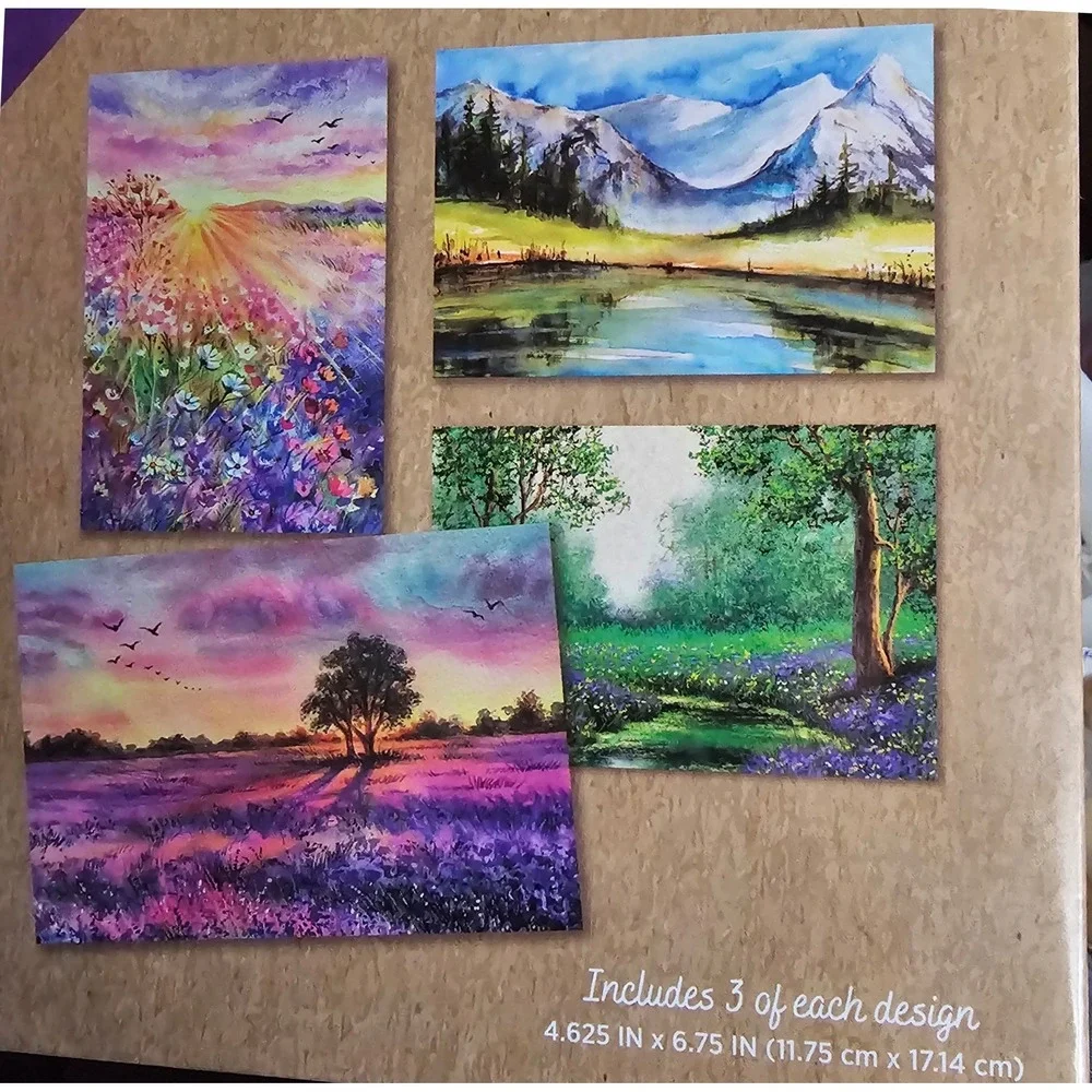 Watercolor Landscape Blank Card Set 12 Assorted Nature Stationery with Envelopes